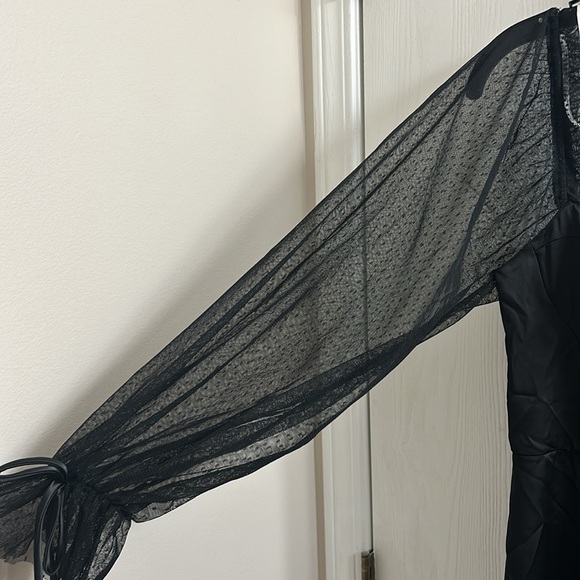 lulu’s Modern Black Satin Mesh Long Sleeve Bustier Jumpsuit - Picture 4 of 8